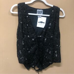 Vintage Sweet Sue Black Silk Beaded Vest Top Size M NWT